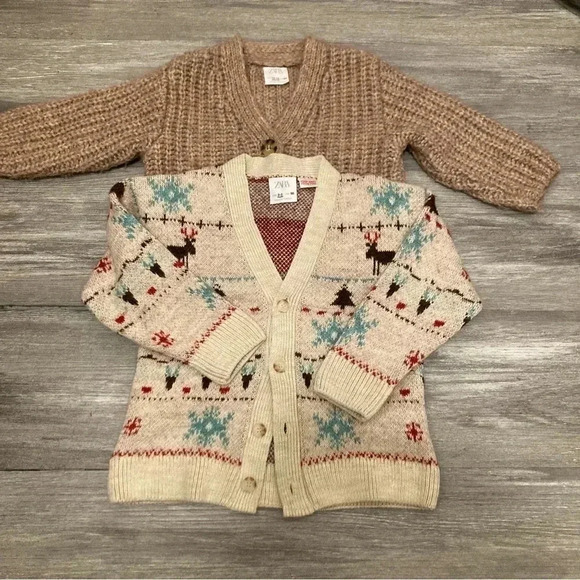 Zara baby Holiday Knitted Cardigans Grandpa Core boho Bundle Of 2 12-18M 2-3y‎ - Picture 1 of 11